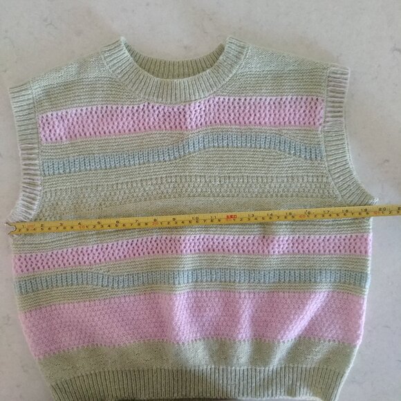 Pastel Striped Knit Sleeveless Sweater Vest - Green & Pink - Picture 16 of 16